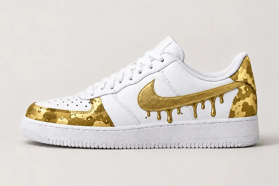 Air Force 1 Camouflage Drip coloris or, vue de profil