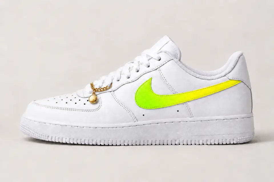 Air Force 1 Chaîne Or Dégradé coloris fluo et jaune, vue de profil