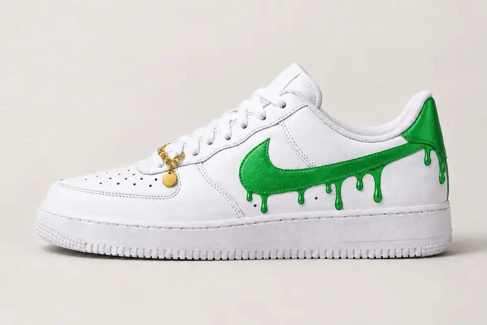 Air Force 1 Chaîne Or Drip coloris blanc et vert, vue de profil