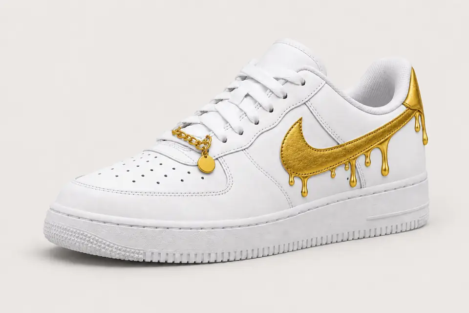 Air Force 1 Chaîne Or Drip coloris or, vue de trois quarts