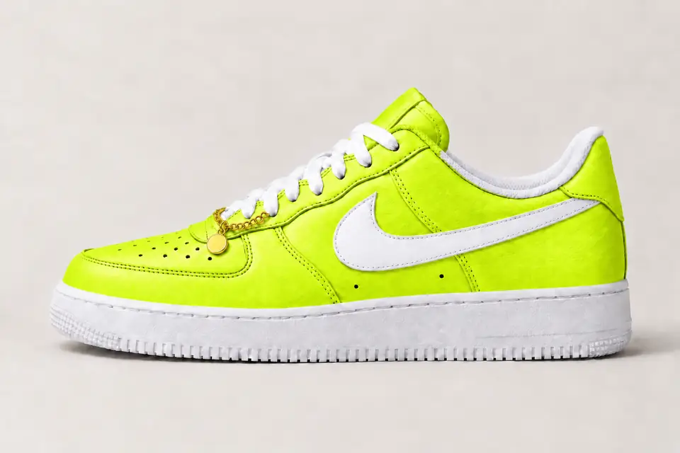 Air Force 1 Chaîne Or Full Upper coloris fluo et jaune, vue de profil