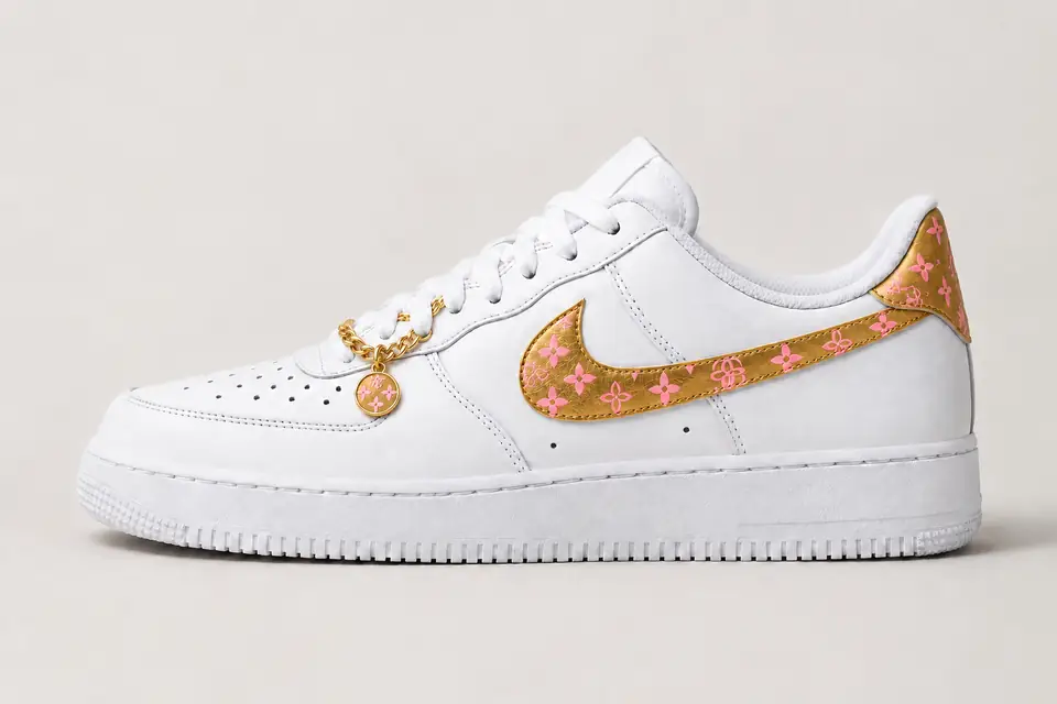 Air Force 1 Chaîne Or Monogramme coloris or et rose, vue de profil