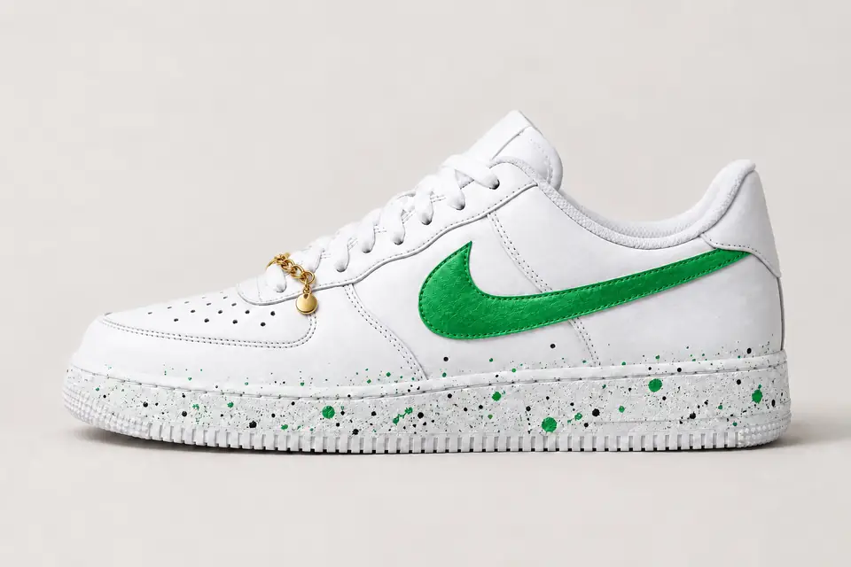 Air Force 1 Chaîne Or Splash coloris blanc et vert, vue de profil