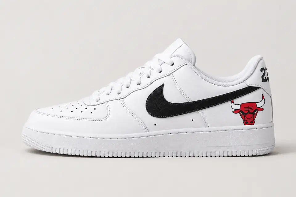 Air Force 1 Chicago Bulls coloris noir, vue de profil
