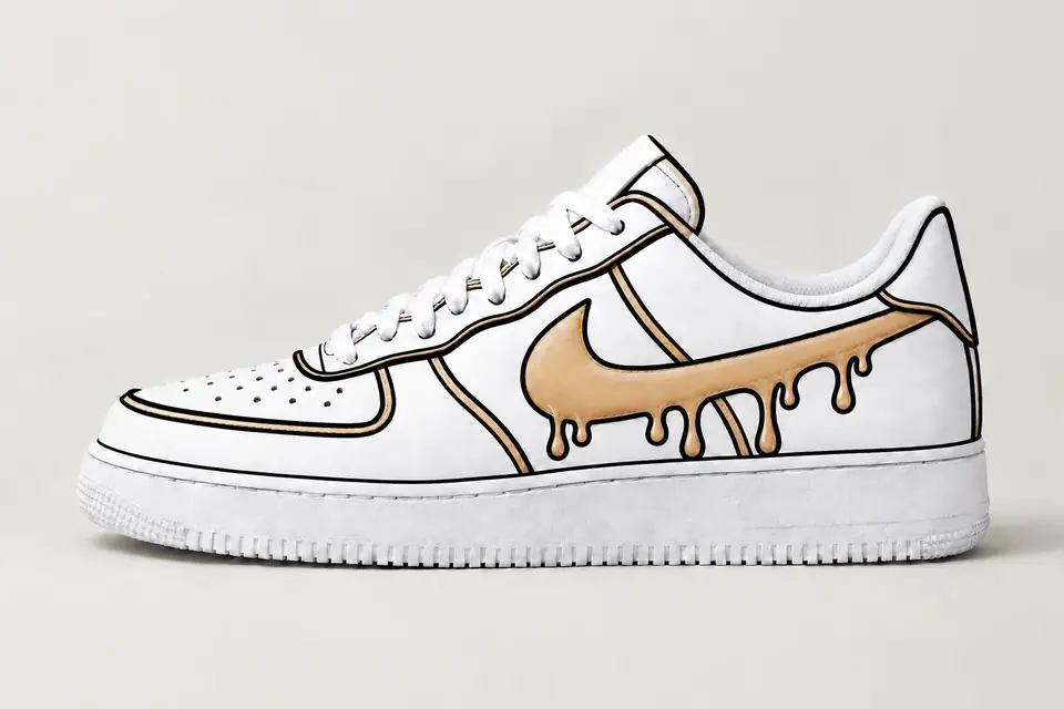 Air Force 1 Custom Cartoon Drip coloris beige, vue de profil