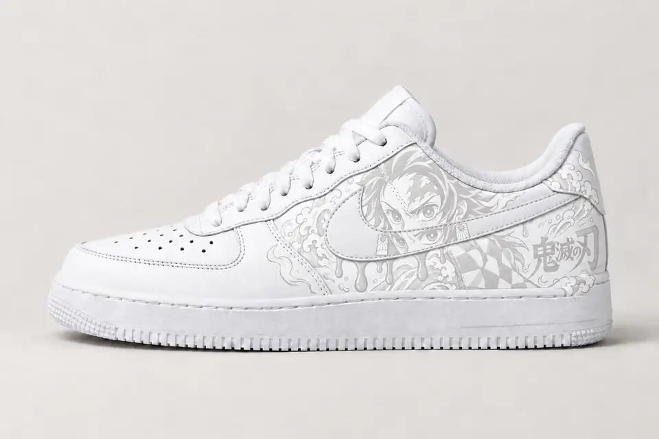 Air Force 1 Custom Demon Slayer Drip coloris blanc, vue de profil