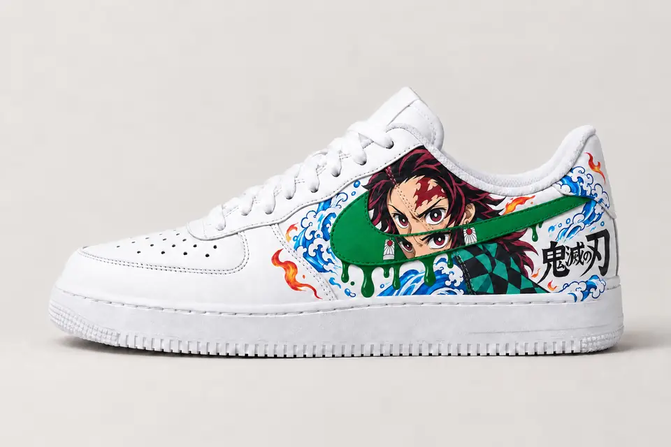 Air Force 1 Custom Demon Slayer Drip coloris vert, vue de profil