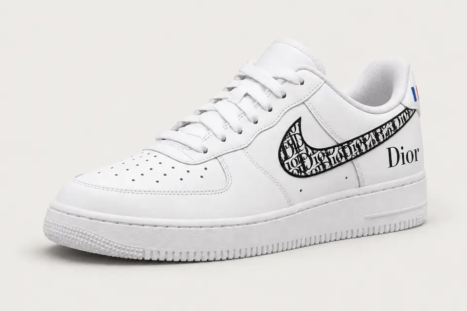 Air Force 1 Custom Dior France coloris noir, vue de trois quarts