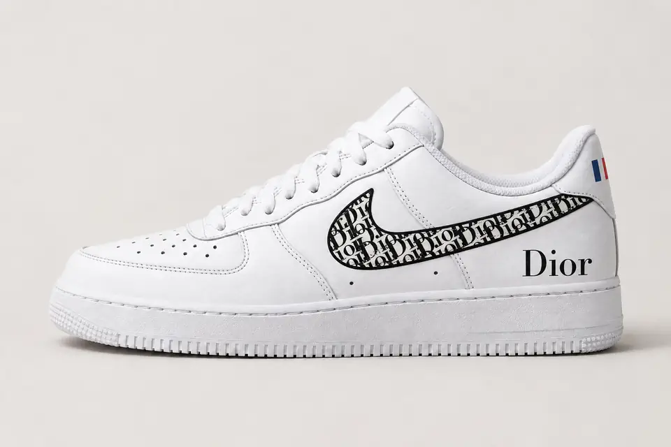 Air Force 1 Custom Dior France coloris noir, vue de profil