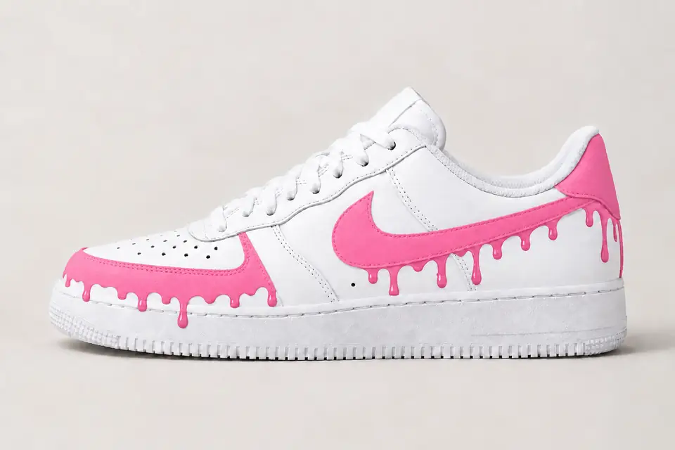 Air Force 1 Daim Drip coloris rose, vue de profil