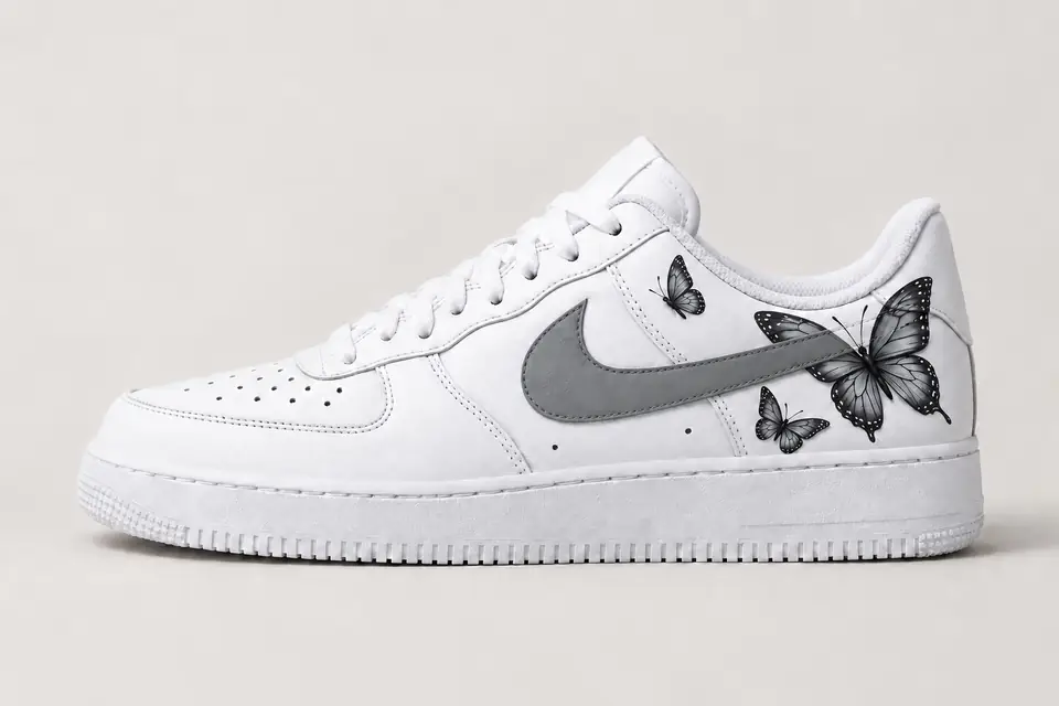 Air Force 1 Femme Papillon coloris gris, vue de profil