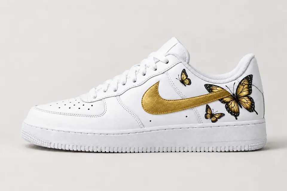 Air Force 1 Femme Papillon coloris or, vue de profil