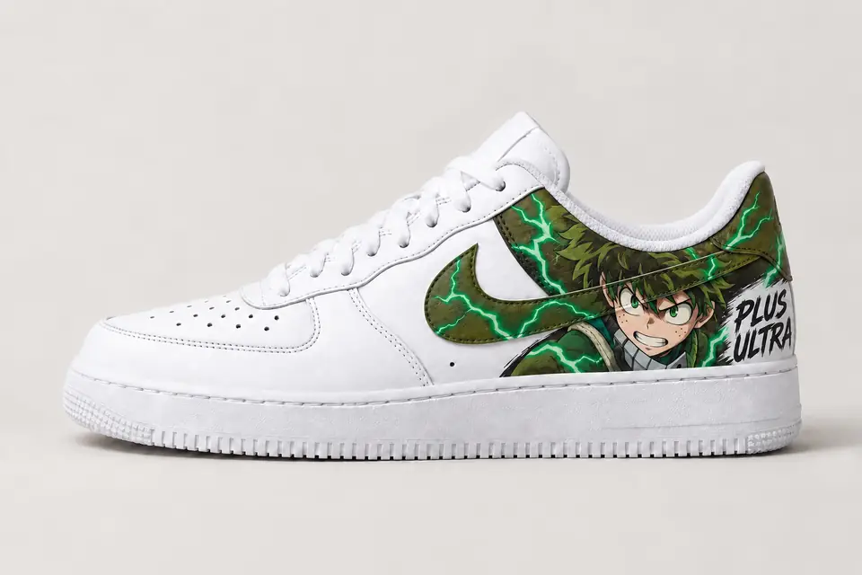 Air Force 1 My Hero Academia coloris kaki et vert, vue de profil