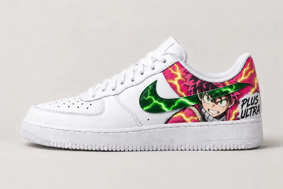 Air Force 1 My Hero Academia coloris or et rose, vue de profil