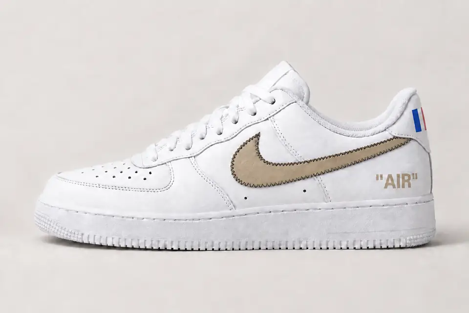 Air Force 1 Off-White Paris coloris beige, vue de profil