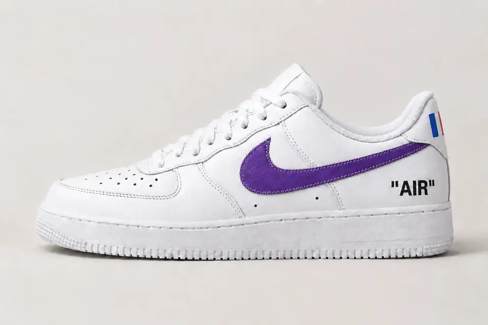 Air Force 1 Off-White Paris coloris violet, vue de profil