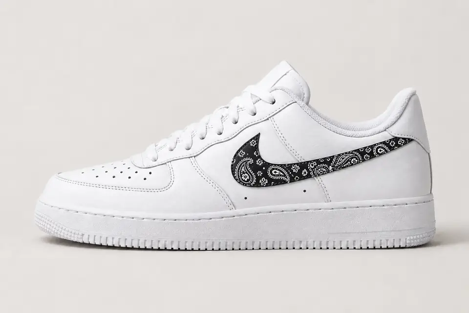Air Force 1 Paisley Swoosh coloris noir, vue de profil