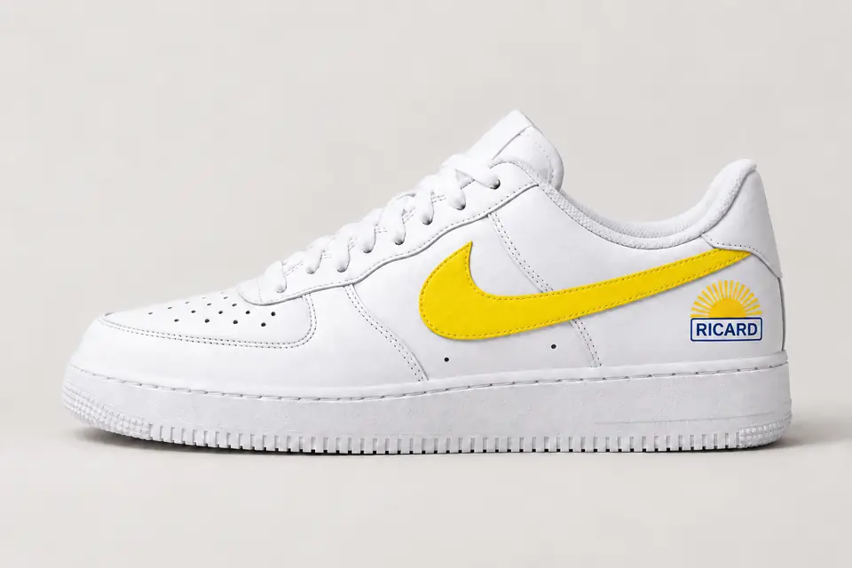 Air Force 1 Ricard Swoosh Peint coloris jaune, vue de profil
