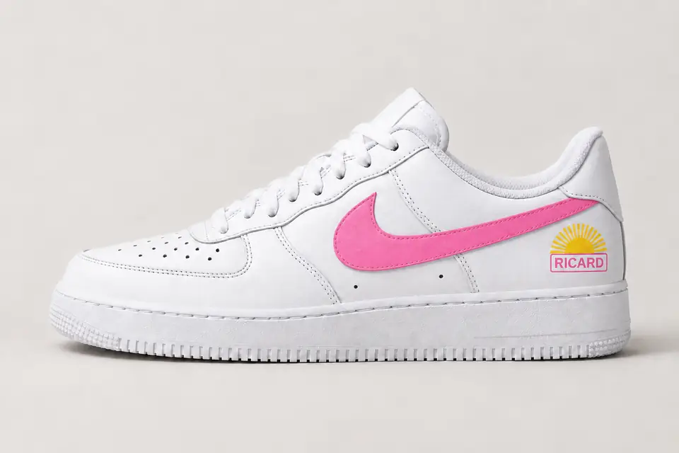 Air Force 1 Ricard Swoosh Peint coloris rose, vue de profil