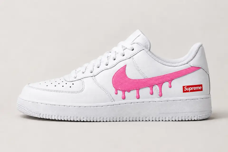 Air Force 1 Supreme Drip coloris rose, vue de profil