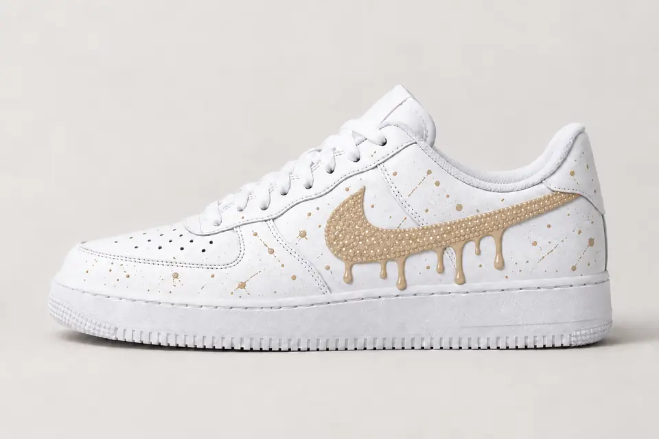 Air Force 1 Swarovski Drip coloris beige, vue de profil