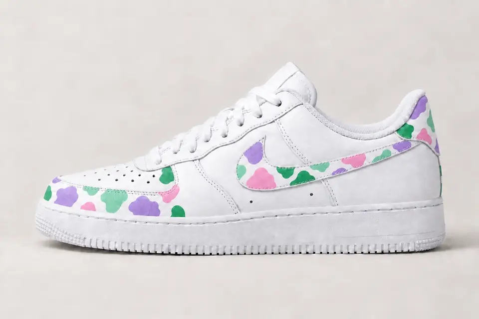 Air Force 1 Vache coloris pastel et vert, vue de profil