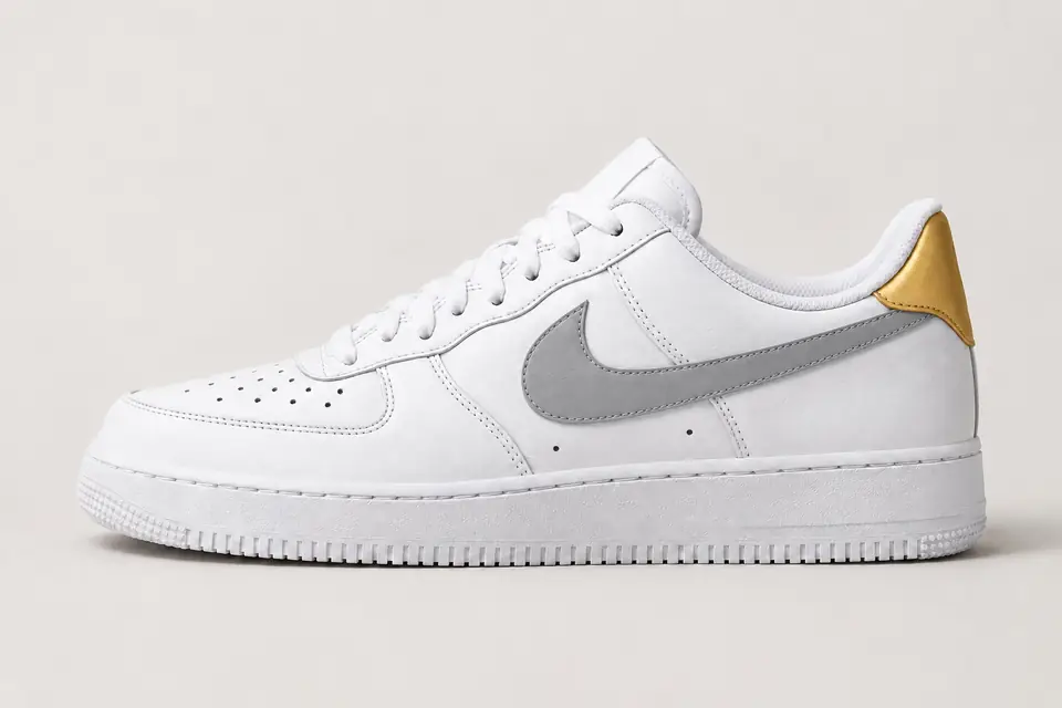 Air Force 1 White Grey Gold coloris blanc, vue de profil