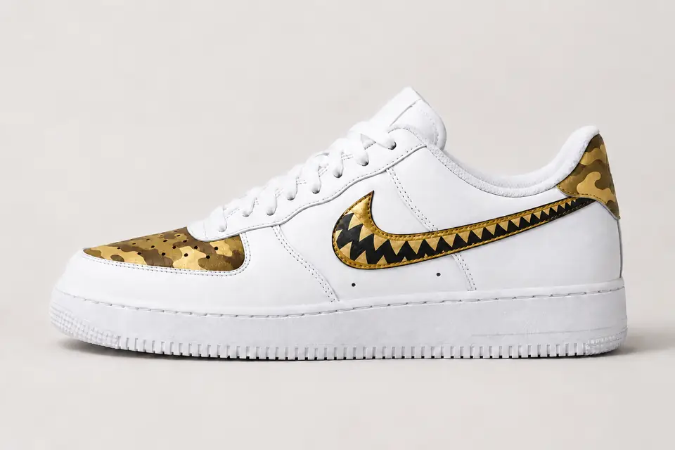 Air Force Bape Star coloris or, vue de profil