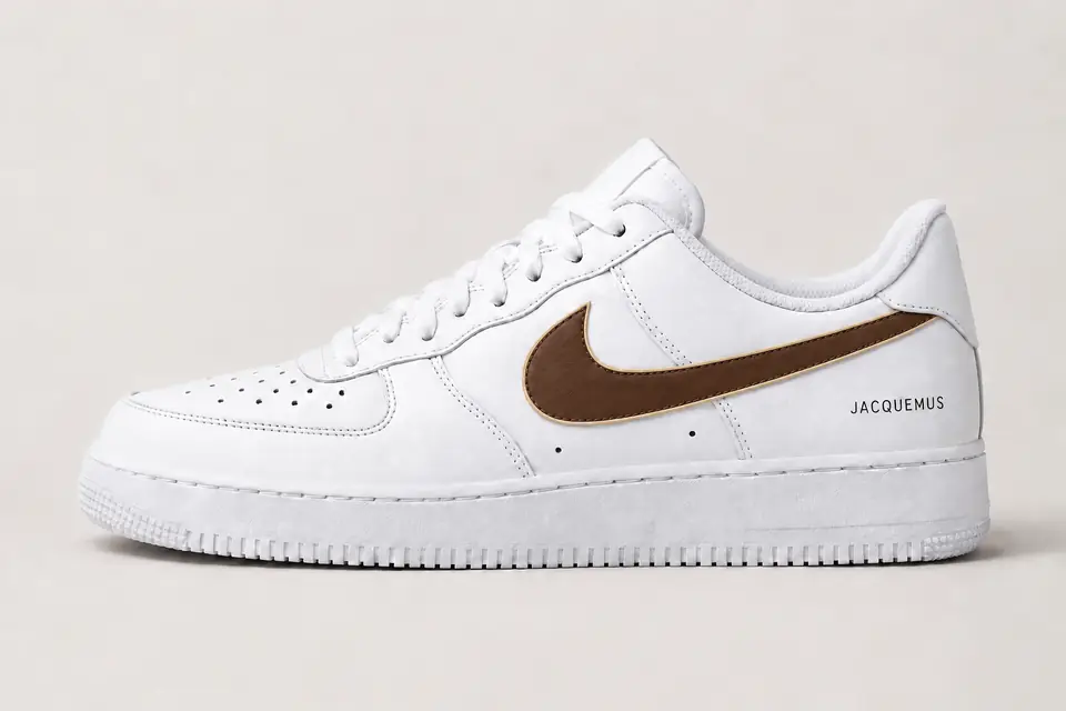 Air Force Jacquemus coloris beige et marron, vue de profil