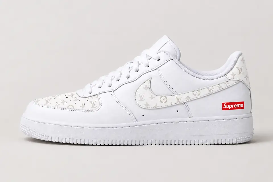 Air Force Louis Vuitton Supreme coloris blanc, vue de profil