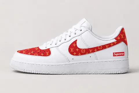 Air Force Louis Vuitton Supreme coloris rouge, vue de profil
