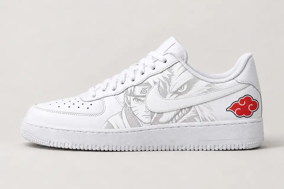 Air Force Naruto Swoosh Peint coloris blanc, vue de profil