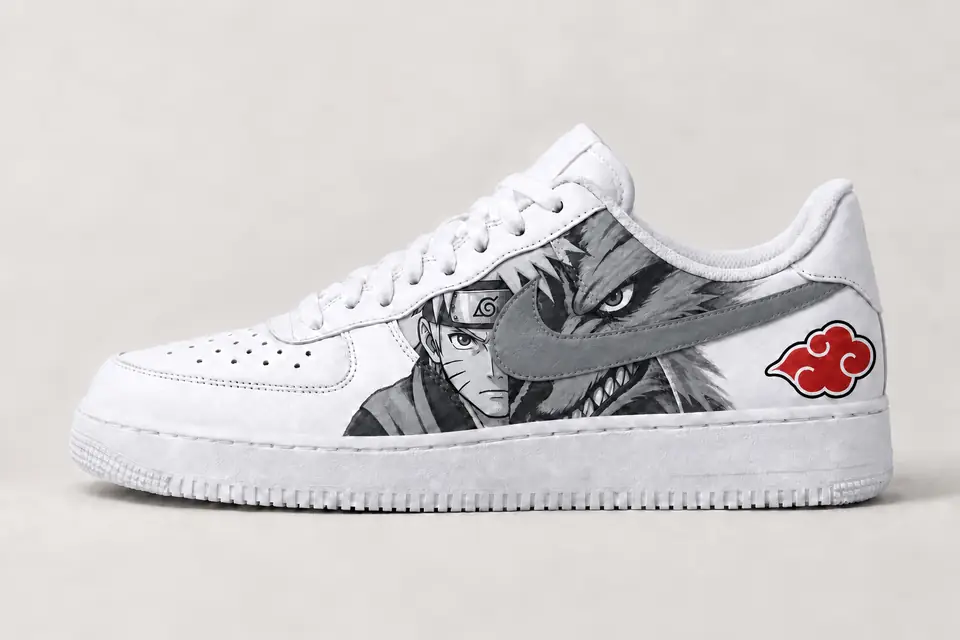 Air Force Naruto Swoosh Peint coloris gris, vue de profil