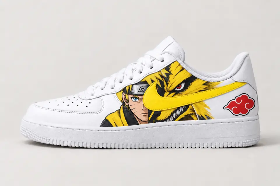 Air Force Naruto Swoosh Peint coloris jaune, vue de profil
