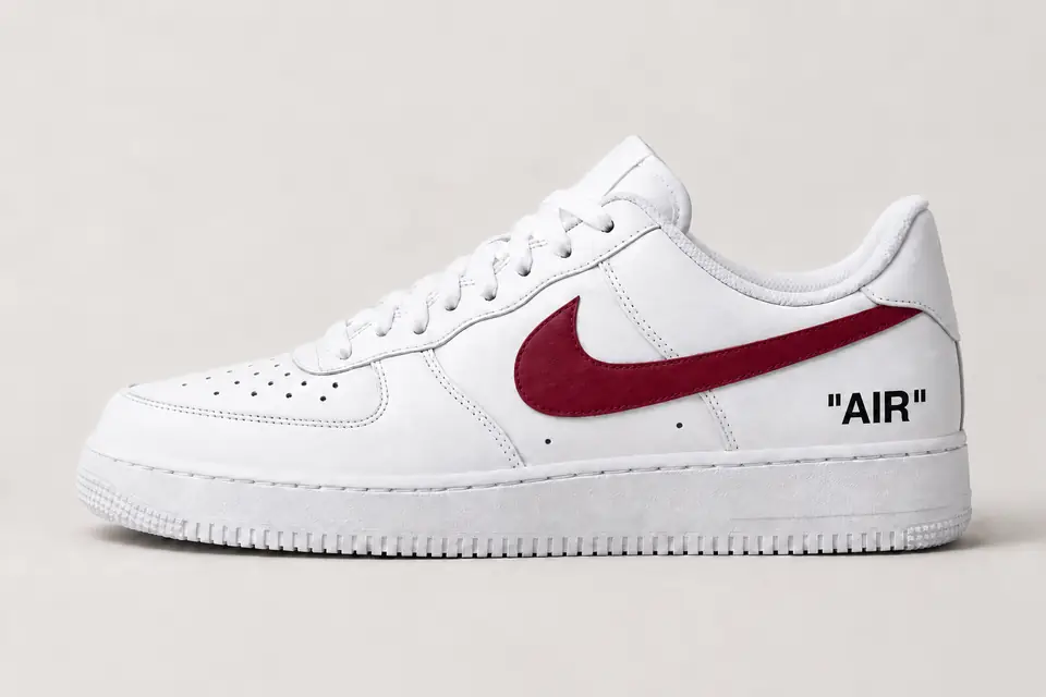 Air Force Off-White Jaune Swoosh Peint coloris bordeaux, vue de profil
