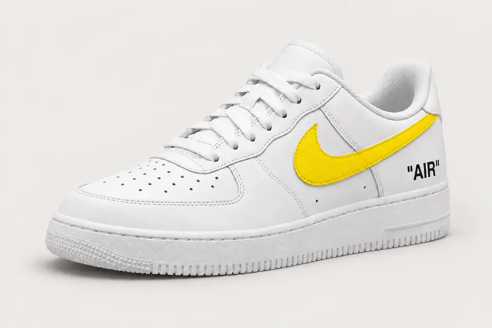 Air Force Off-White Jaune Swoosh Peint coloris jaune, vue de trois quarts