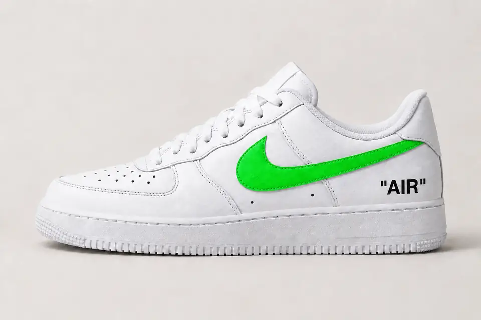 Air Force Off-White Jaune Swoosh Peint coloris vert, vue de profil