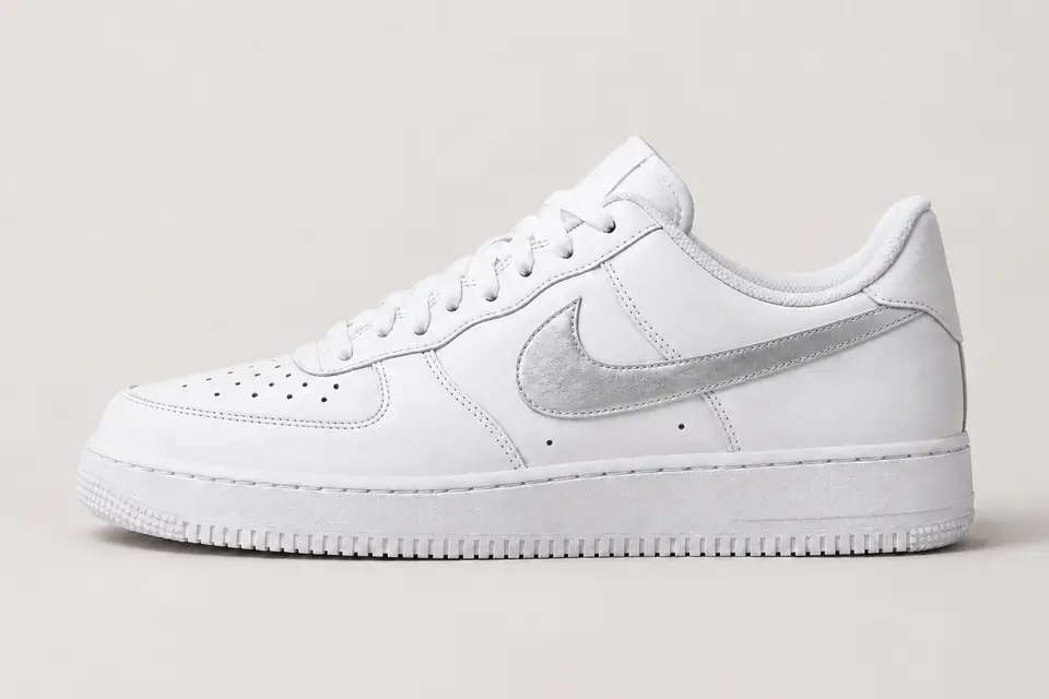 Air Force One Blanche et Argent coloris argent, vue de profil