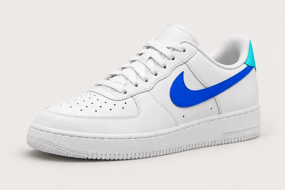 Air Force One Bleu Turquoise et Blanche coloris blanc, vue de trois quarts