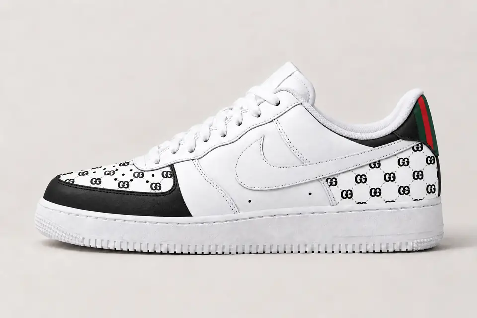 Air Force One Gucci Homme coloris noir et blanc, vue de profil