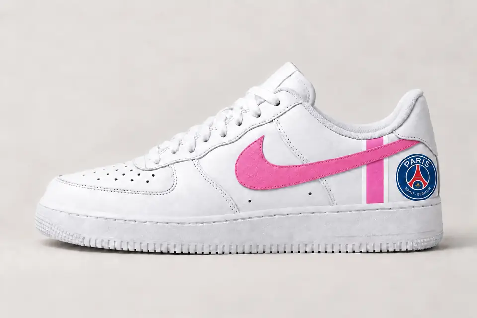 Air Force One PSG coloris blanc et rose, vue de profil