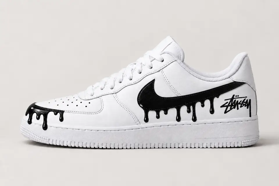 Air Force Stüssy Noir Drip coloris noir, vue de profil