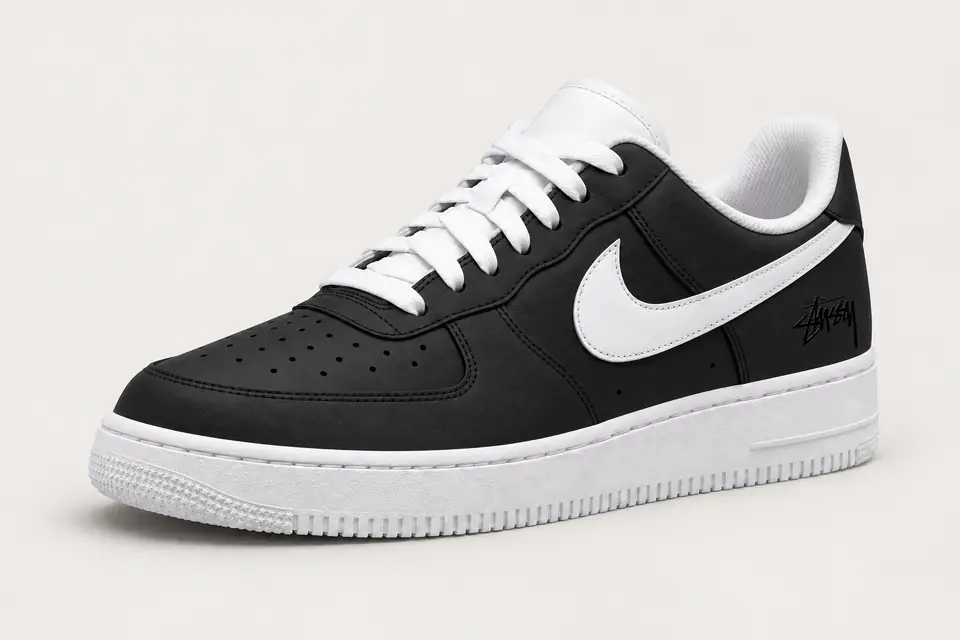 Air Force Stüssy Noir Full Upper coloris noir, vue de trois quarts