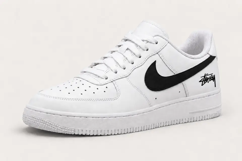 Air Force Stüssy Noir Minimal coloris noir, vue de trois quarts