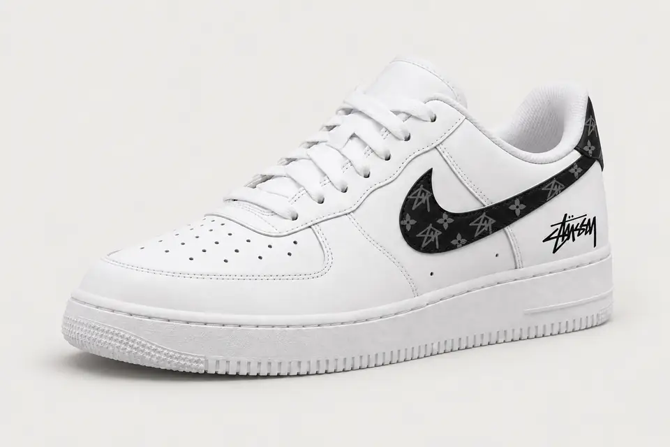 Air Force Stüssy Noir Monogramme coloris noir, vue de trois quarts