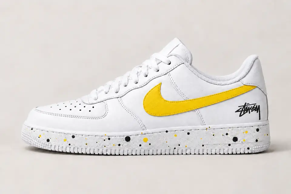 Air Force Stüssy Noir Splash coloris jaune et noir, vue de profil