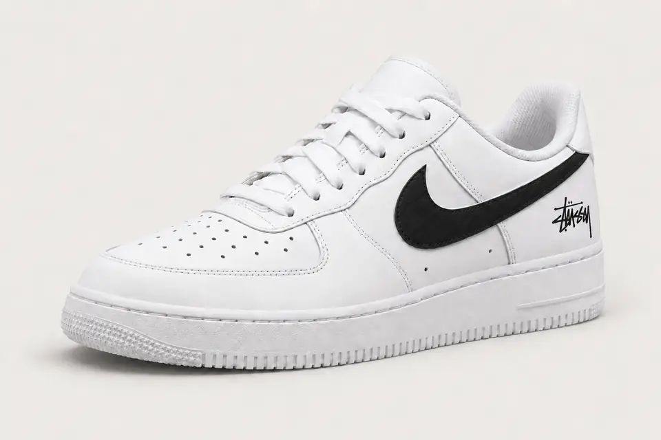Air Force Stüssy Noir Swoosh Peint coloris noir, vue de trois quarts