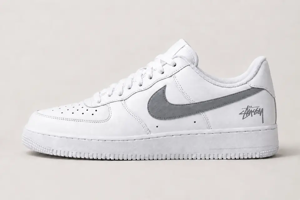 Air Force Stüssy Swoosh Peint coloris gris, vue de profil