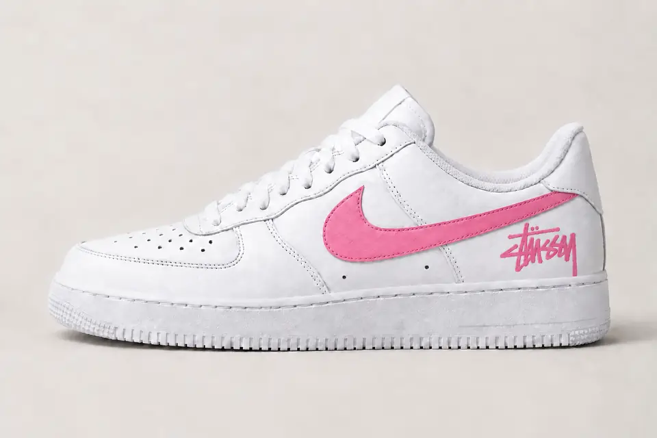 Air Force Stüssy Swoosh Peint coloris rose, vue de profil