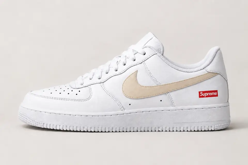 Air Force Supreme Noir Dégradé coloris beige et blanc, vue de profil